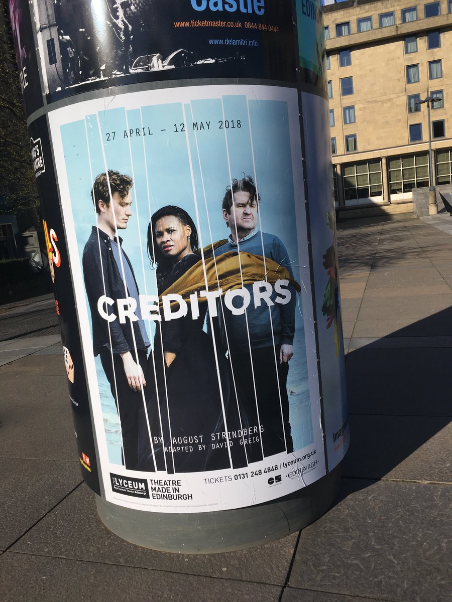 £10 Previews for #Creditors get underway at The Lyceum this Friday. Grab yourself a wee theatre bargain and prepare yourself for a play the New York Times called "A rollercoaster of sex, lies and revenge...".
