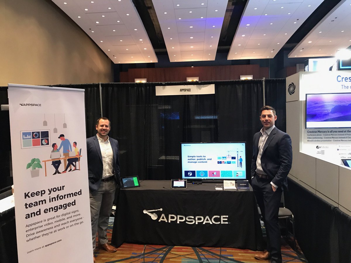 Crestron's tweet photo. An integrated team for an integrated dream: #Shoutout to our friends at @appspace who visited last week's #WhitlockVIBE Roadshow to show off our integration for #digitalsignage, enterprise TV and lots more. https://t.co/fc8sevNlAe #AVTweeps @Whitlock_Collab https://t.co/hlPVlFP9lY