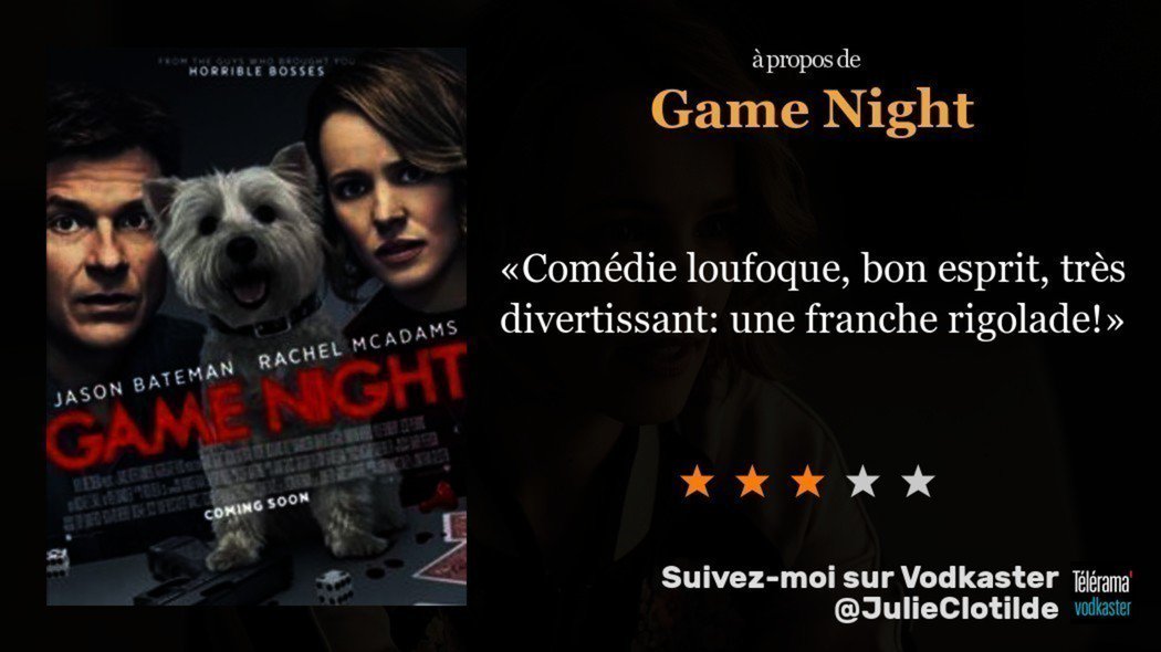 JulieClotilde's tweet photo. J'ai vu Game Night. Mon avis : https://t.co/WS8MShyQtM https://t.co/9huTXFNi8V