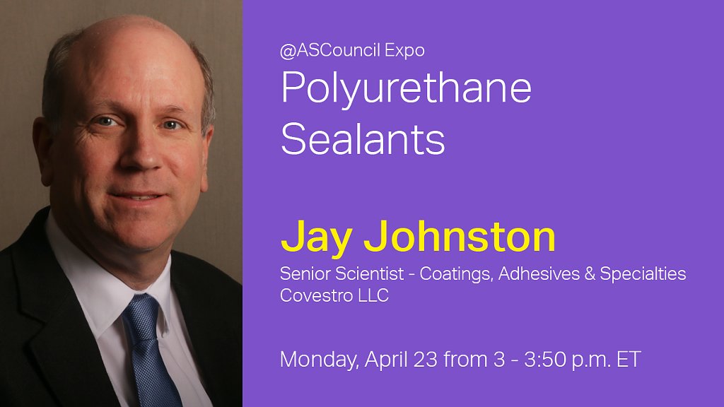 IsaacPlatte's tweet photo. TODAY ONLY!!! Must see entertainment at the @ASCouncil Conference and Expo. #Covestro expert Jay Johnston discussing #polyurethane #sealants. Check this out at 3 pm EST. #ASC2018Convention https://t.co/WR26kAUQ2y