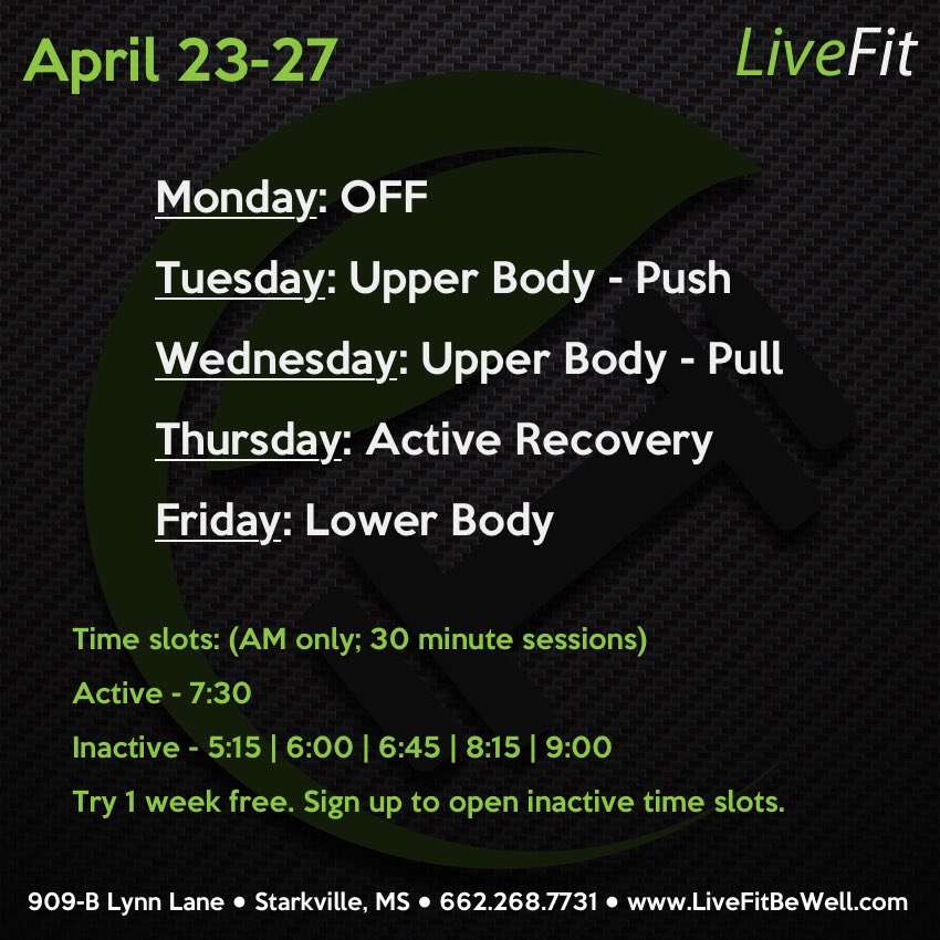 LiveFitBeWell's tweet photo. Our schedule for the week https://t.co/fpmuAUgFF8