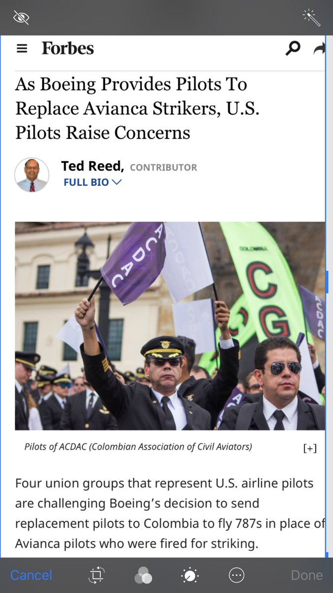 Pilotswife777's tweet photo. Boeing is still at it!!! Forbes article should be read to see what corporations will do to humanity. #boeing #Unbelievable #retweet #repost #morals#stopboeing #stopavainca #stopscabs @WeAreALPA @Boeing @Avianca @calpa @APilotsEye @BoeingCEO @jumbo747pilot @Forbes @gboeing https://t.co/kahA4j1Xnp