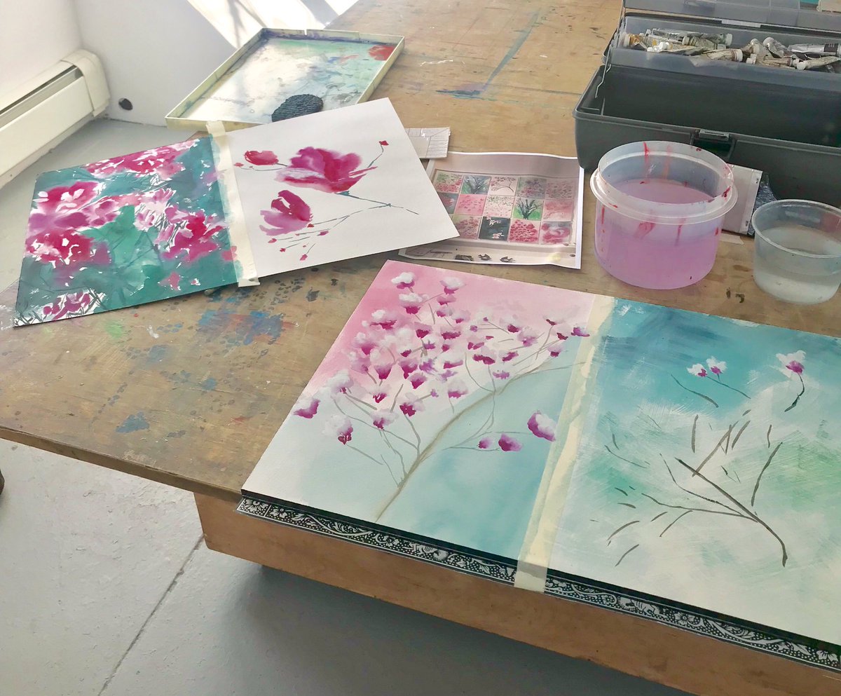 Revisiting the magnolia paintings in my new studio in Dumbo!!!