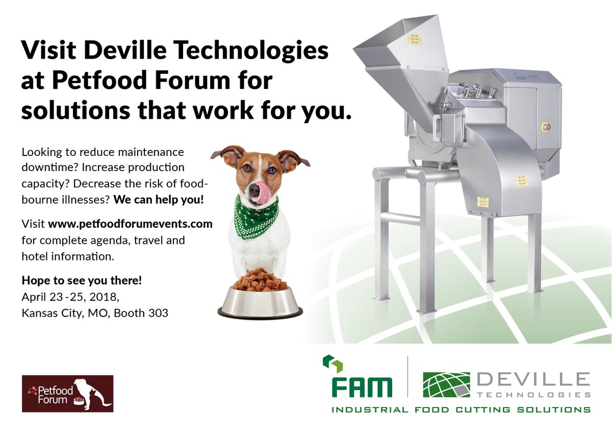 DevilleTech's tweet image. Will you be in Kansas City, Missouri for the #PetfoodForum, from April 23-25?  If so, come see us at booth 303, and take a look at how we can help you!