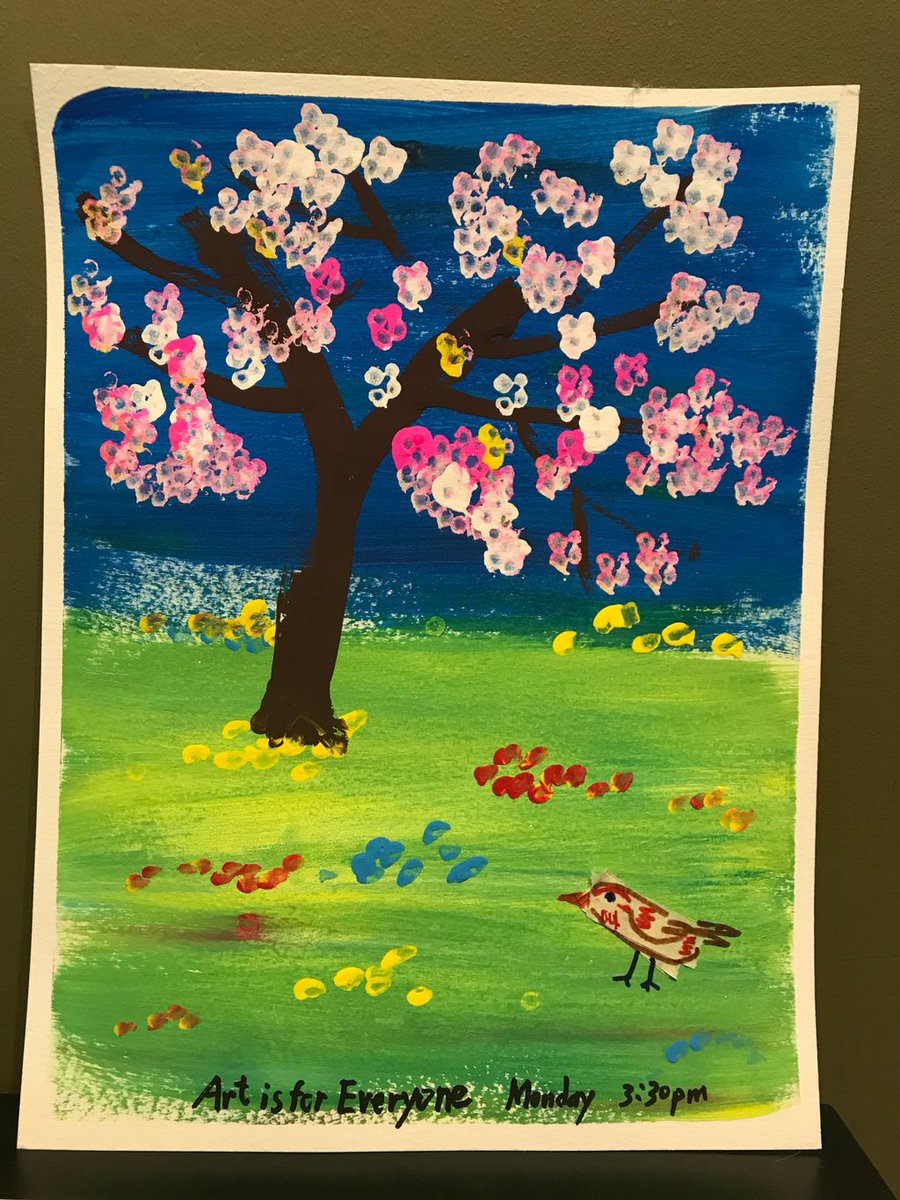 Cherry tree paintings made in Monday's Art is for Everyone!🌸