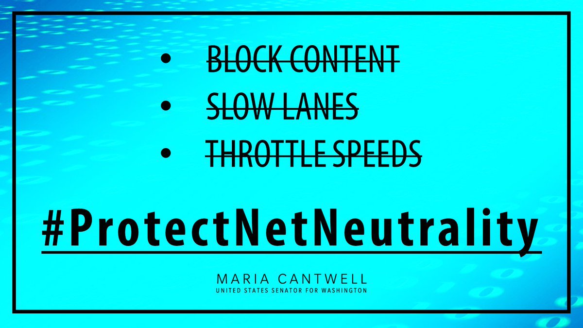 SenatorCantwell's tweet image. Retweet if you agree: We cannot allow the @FCC to put a choke hold on the internet by allowing big corporations to create artificial fast lanes or charge consumers more. #NetNeutrality #ProtectNetNeutrality