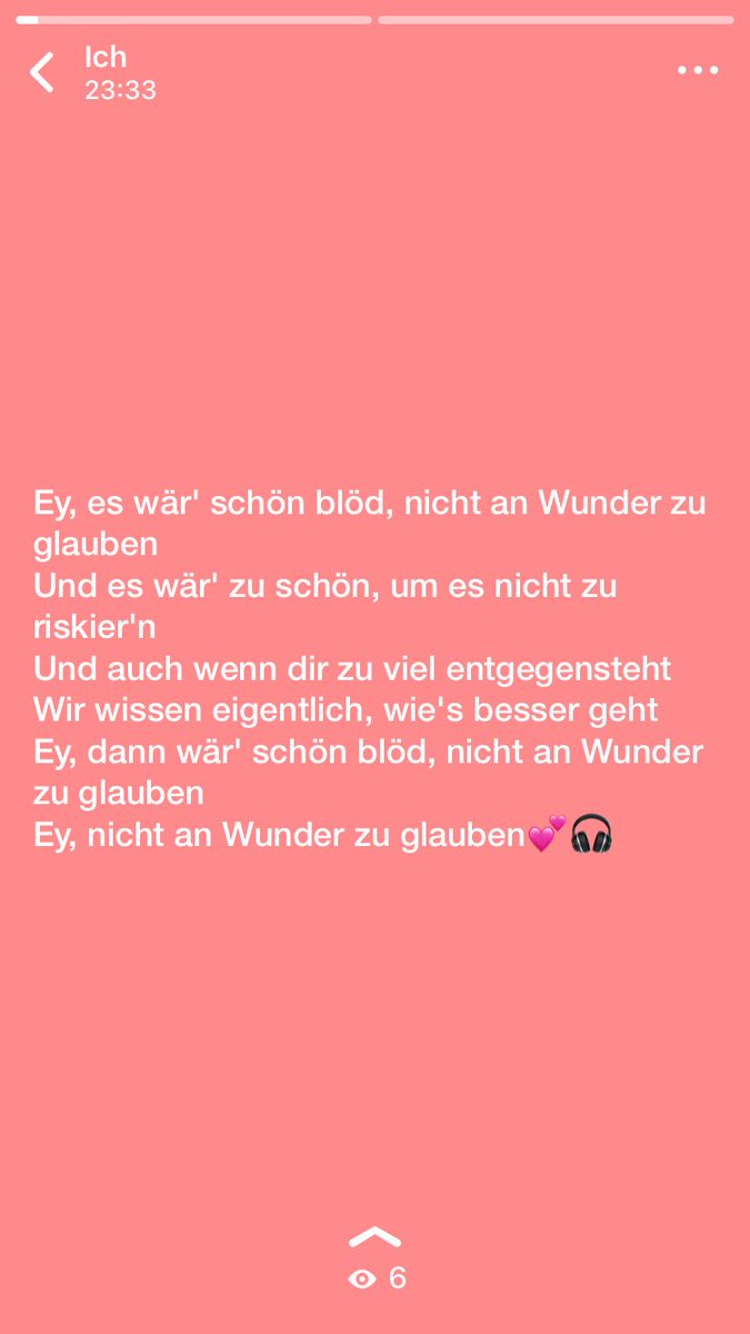 Marie98_'s tweet photo. Ey, es wär' schön blöd, nicht an Wunder zu glauben
Und es wär' zu schön, um es nicht zu riskier'n
Und auch wenn dir zu viel entgegensteht
Wir wissen eigentlich, wie's besser geht
Ey, dann wär' schön blöd, nicht an Wunder zu glauben
Ey, nicht an Wunder zu glauben @Wincent_Weiss 💕 https://t.co/JhNJgWw4AA