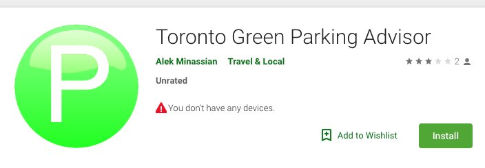 Toronto Green Parking Advisor in Google Play Store.