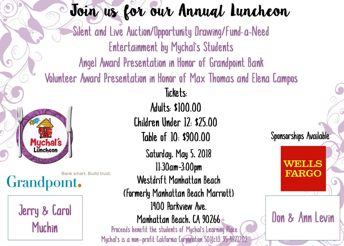 Mychal's Annual Luncheon and Auction is just around the corner on May 5th. Register today at mychals.org!