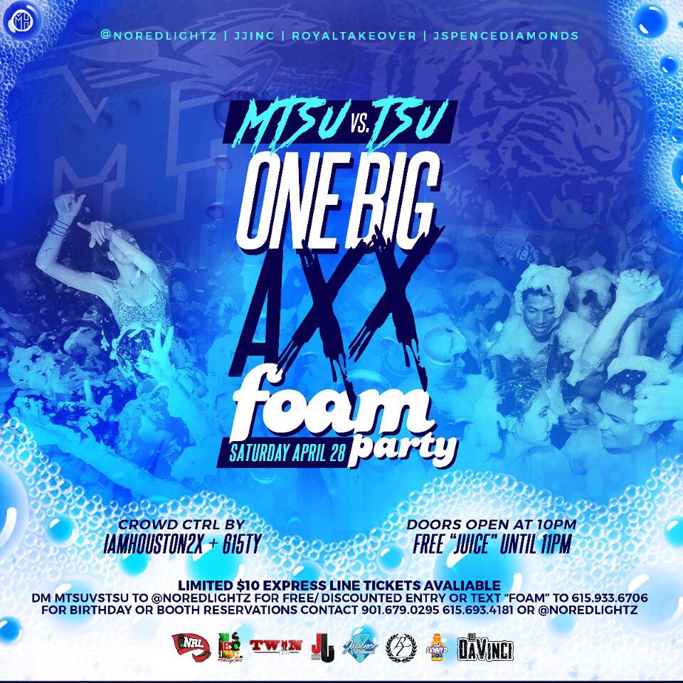 __jassmine's tweet photo. 😜4.28 SATURDAY😜
🚦🚦 @NoRedLightz 🚦🚦
We having a BIG AXX FOAM PARTY💦💦😛😛
Be ready to get wet‼️‼️#MTSUVSTSU Dm me for tickets https://t.co/KfFlhHcDAZ
