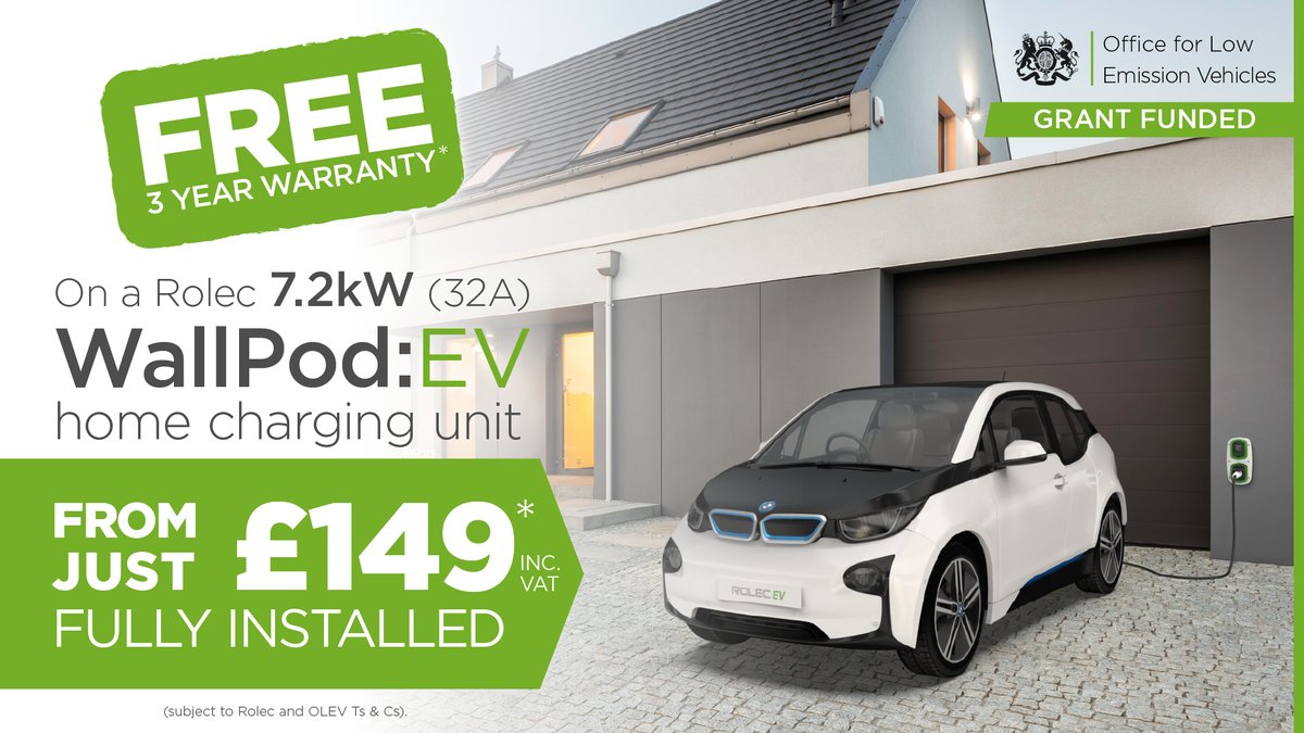 RolecEV's tweet photo. Get an @OLEVgovuk subsidised 32Amp Rolec WallPod, fully installed, AND a 3-year warranty from just £149*! #evcharging #ev #greenmotoring #environment #wallpod #rolec #electricvehicles Info: https://t.co/3zFhK2l5Ud https://t.co/hQtmV8KKSu