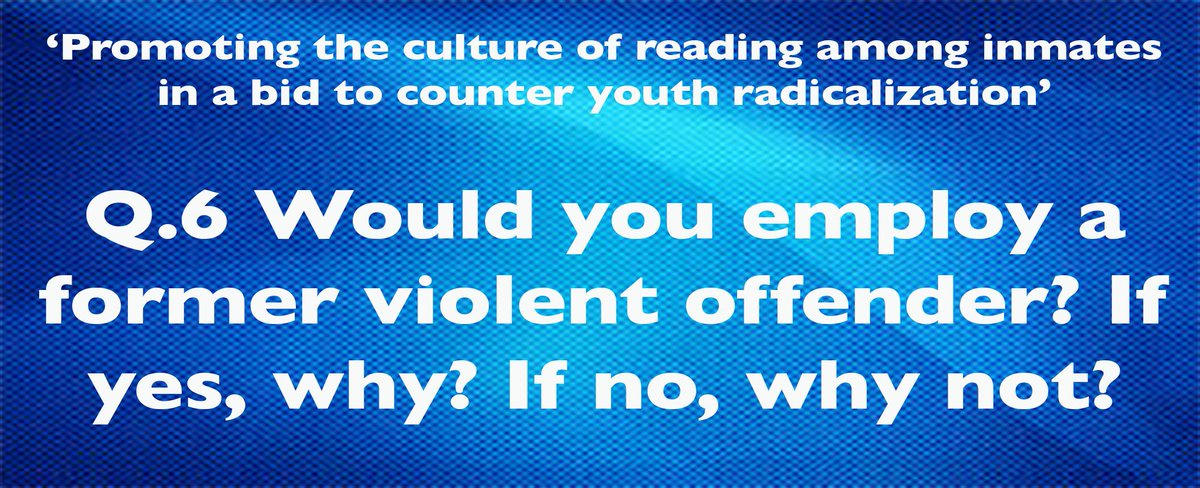 NinaForgwe's tweet photo. Q 6 Would you employ a violent offender? If Yes, why? If No Why not? @OneYoungWorld @ghrfoundation @njikidjemi @awanto_er @MelissaJuisi_S @achaleke1 @dibussi @Nnehadele011 #WorldBookDay #Books4Prisons #CS4PeaceEducation https://t.co/2tJQiVbv8P