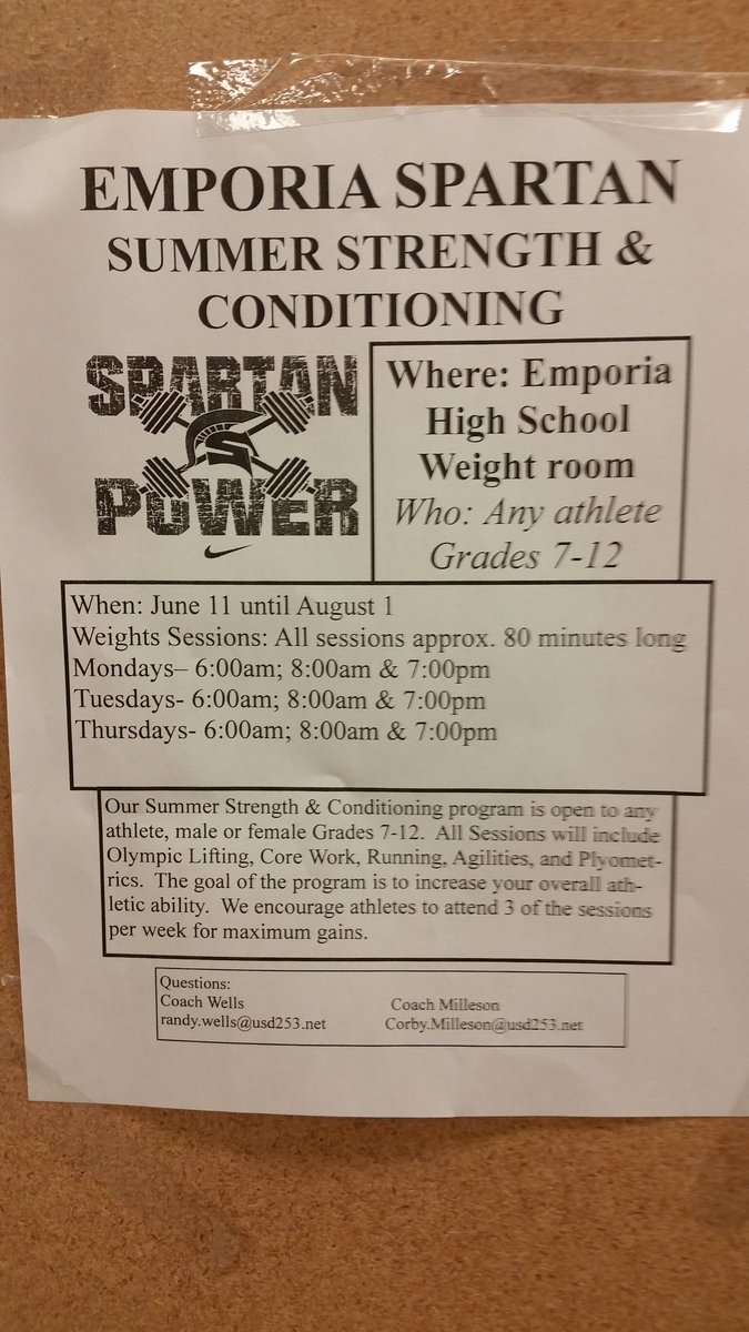 Summer strength and conditioning you may attend any one of the three sessions, 6:00am, 8:00am, or 7:00 pm Monday, Tuesday, Thursdays, begins June 11