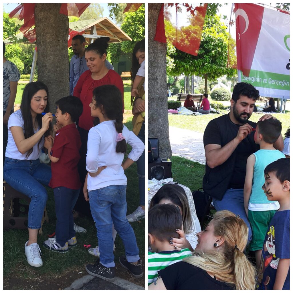 ahbapakdeniz's tweet photo. Ahbap Adana üyeleri olarak 23 Nisan Ulusal Egemenlik ve Çocuk Bayramında Merkez Parkta gerçekleşen ücretsiz etkinliğimizde çocukların yüzlerini boyadık ve pamuk şeker dağıttık. @haluk_levent @ahbapplatformu #23NisanKutluOlsun https://t.co/bnUHIoILkF
