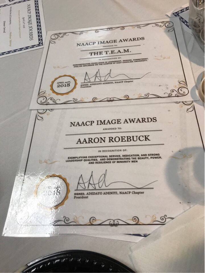 Big shoutout to <a href="/ECU_TheTeam/">The T.E.A.M. Inc™</a> and @roebuckthegreat on the award wins lastnight at the NAACP Awards. 
Org of the Year 🏆 &amp;
Black Boy Joy 🏆