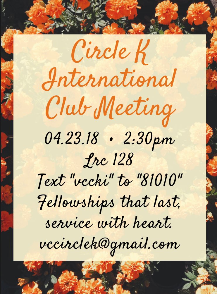 vccirclek's tweet photo. Guess what?! 🙀 CKI is having a meeting today at 2:30PM in LRC 128! 😉 So come and bring your friends to learn about the volunteering opportunities we will be doing in the next couple of months! 😎 We also are having FREE snacks for those who attend 😜 #choosecki #vcscholars https://t.co/4bdpC1jip5