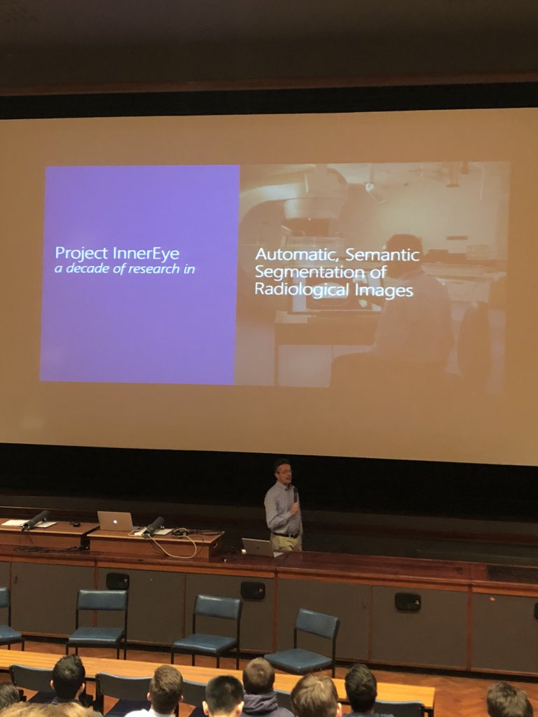 lymphidaki's tweet photo. Excited to hear Antonio Criminisi of @MSFTResearchCam speak about Inner Eye used for analysis of radiology images. #IFMachineLearning https://t.co/9VL6bIaMGe