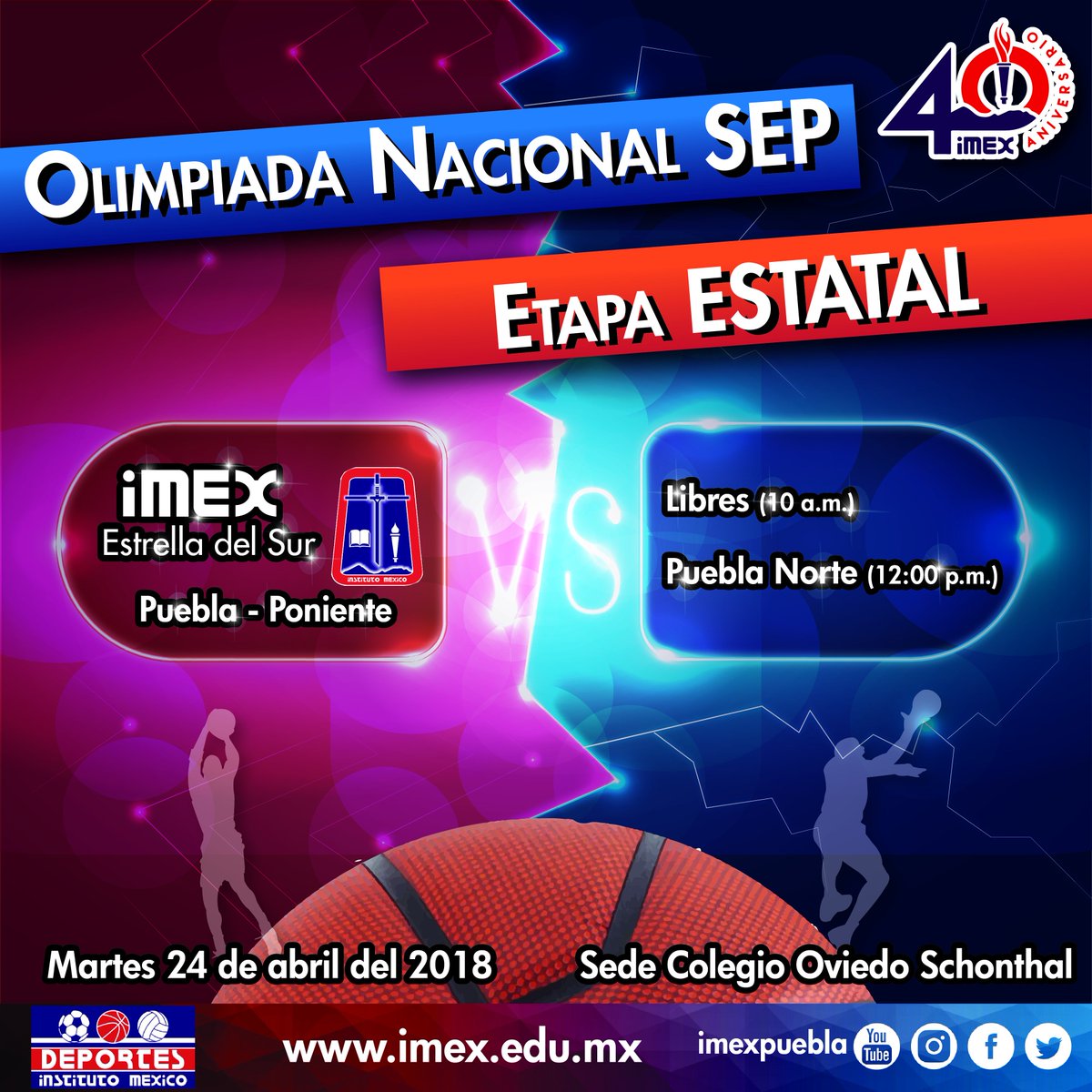 imexpuebla's tweet photo. #ComunidadImex los invitamos a estar al pendiente de la selección de básquetbol 04-05 del Plantel Estrella del Sur, que representa a Puebla Pte. en la etapa estatal de la Olimpiada Escolar SEP, y buscará el pase al nacional 2018. #OrgulloImex #ImexDeportes 🏀 https://t.co/rbcMj70y6J