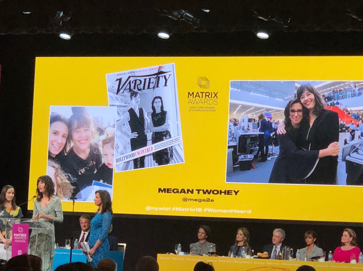 JimStengel's tweet image. Standing ovation for @mega2e @emilysteel @jodikantor @nytimes as they receive the Incite award @NYWICI  #Matrix18 #WomenHeard