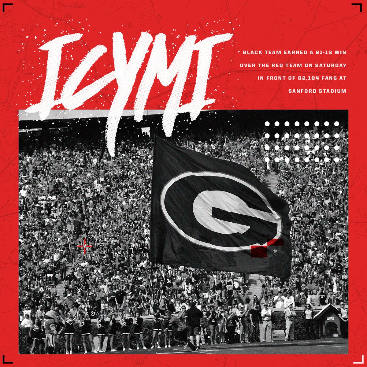 UGAAthletics's tweet photo. #ICYMI: The Black Team earned a 21-13 win over the Red Team on #GDay18 in front of 82,184 fans

📖: https://t.co/G0AgGk59Q9 https://t.co/UTvUtgGOlb