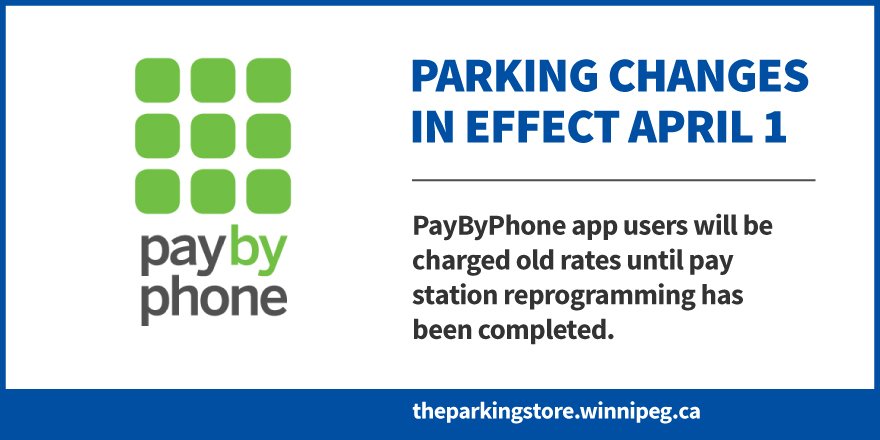 cityofwinnipeg's tweet photo. DYK until all pay stations are updated with new on-street parking rates, the PayByPhone app will charge the old rate? This is a great time to try out the PayByPhone app as you will benefit from the cheaper rate during this transition period. https://t.co/lX0pLWQSs0 https://t.co/SSt3fwdx5y
