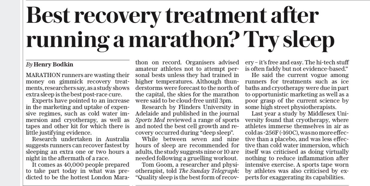 tomgoom's tweet photo. Really enjoyed contributing to this piece in the @Telegraph on avoiding gimmicks and getting more sleep to improve recovery. #Sleeptowin https://t.co/ccIg0L15Ms