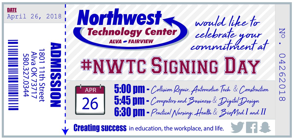 DDClass's tweet image. Northwest Tech will be hosting a Signing Day activity this year for all students who have enrolled for classes at Northwest Tech for next year. If you have not enrolled for next year and plan on attending, please go to the front office and enroll today.