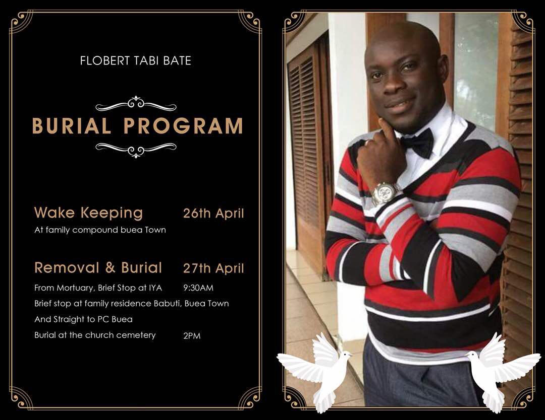 iya_buea's tweet photo. In mourning, we share the funeral program of our Manager, brother, husband, father and friend; Late Flobert Tabi. https://t.co/CkhOLS2yQK