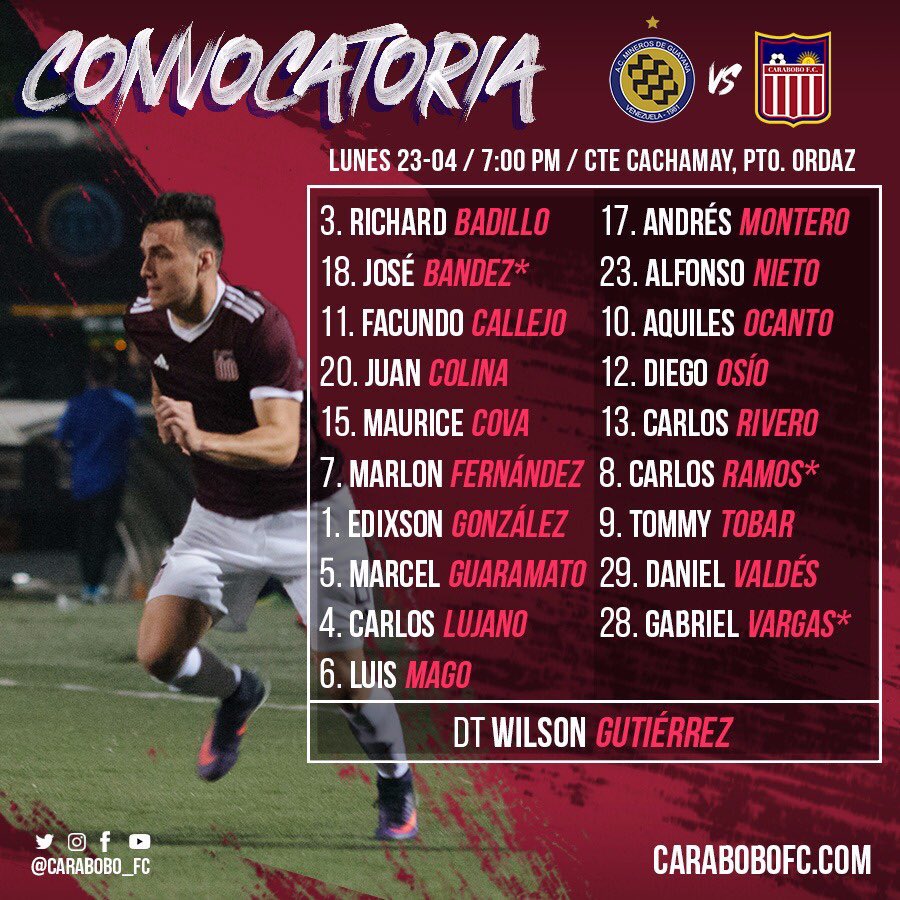 Carabobo_FC's tweet photo. #LigaFUTVE | ¡Estos son los granates convocados para el partido de hoy! 💪⚽️

#VamosGrana 🔥🇱🇻 https://t.co/7bwZDibWec