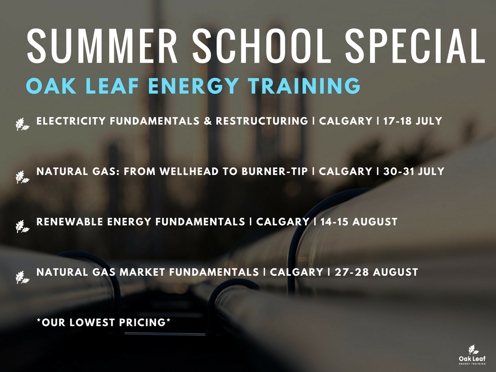 OakLeafEnergy's tweet photo. COURSE ANNOUNCEMENT
--
SUMMER SCHOOL SPECIAL @ OAK LEAF
Our lowest pricing: $1050+

Electricity Fundamentals &amp; Restructuring - July 17-18
Natural Gas Wellhead to Burner-Tip - July 30-31
Renewable Energy Fundamentals - August 14-15
Natural Gas Market Fundamentals - August 27-28 https://t.co/m3Li6WeBpi