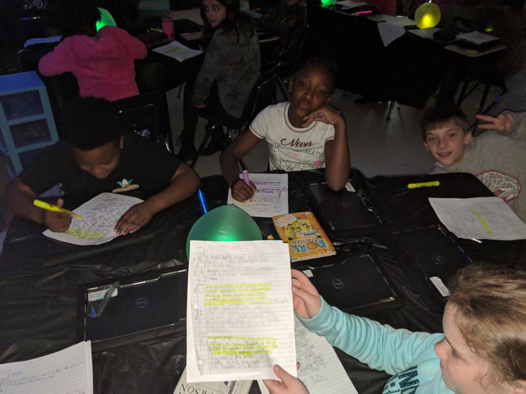 ARDavis1989's tweet photo. We made our writing glow today! Being detectives and finding evidence in the text @A5WHES @mmshady @jennifermbuff #CelebrateMonday https://t.co/5hpgSbwomg
