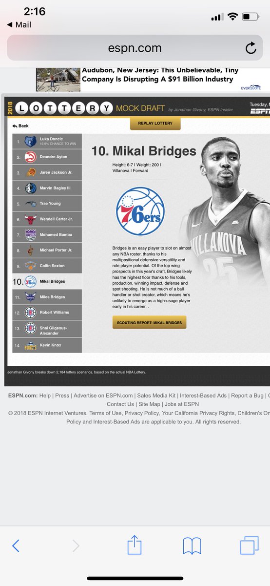 dfarah8's tweet photo. @BenSimmons25 @JoelEmbiid Most of the simulations have @sixers at 10 taking @MikalBridges with the Lakers pick. I’ll take that. Nice addition, plus possibly a big FA to a team that’ll make a run at the NBA Championship. #THISistheProcess #TrustTheProccess #TheMoment https://t.co/3WTXzHiPuI