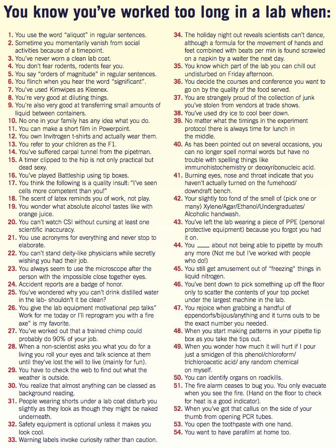 TurkDelight611's tweet image. IDK who created this masterpiece, but I have it hanging in my office as a friendly reminder of my #labdays. Statements 1, 21, and 40 i relate to the most 😂 #WorldLabDay