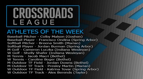 Crossroads_NAIA's tweet photo. Crossroads League Announces Athletes of the Week | April 16-22
 - https://t.co/CU2XKXKhjC https://t.co/FPwnenPGdb