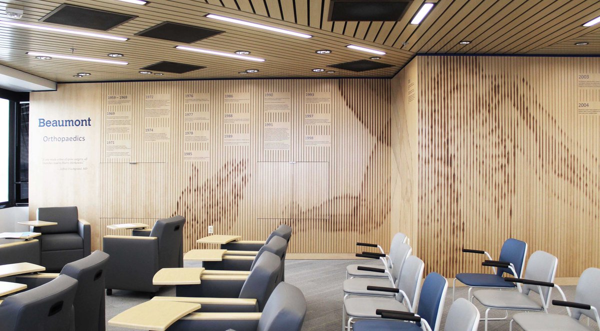 mergearch's tweet image. Another one of our Michigan projects at @BeaumontHealth  this  space was completed in collaboration with the students at @MakeLabStudio a digital fabrication and design studio @LawrenceTechU . The students did a great job with the CNC routing &amp;amp; finishing of the panels.