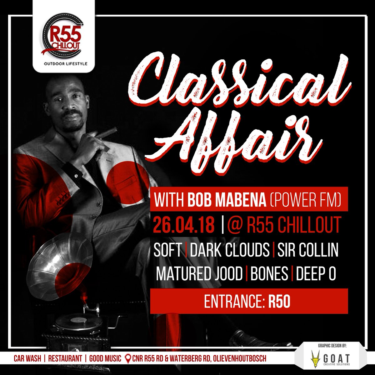 R55_CHILLOUT's tweet photo. Here is your long weekend`s GoodVibes guide 💃🍸🍹🤙🕺
26/04/2018 - Classical Affair With Bob Mabena
Entrance: R50
28/04/2018 - A Night With Impact
Entrance: Free
29/04/2018 - Quality Sundays With Thee Gobbs
Entrance: Free
#GoodVibesOnly
#Food
#Drinks
#Carwa https://t.co/ILIdct0rMg