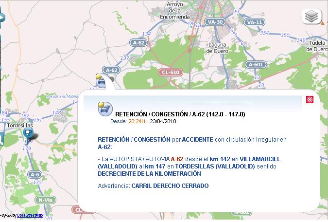 112cyl's tweet photo. ⚠ Precaución a la altura del km 142 de la A-62, sentido #Valladolid, en Geria, por la colisión de al menos tres vehículos @InformacionDGT SSEE en el lugar https://t.co/TRaueEaUks