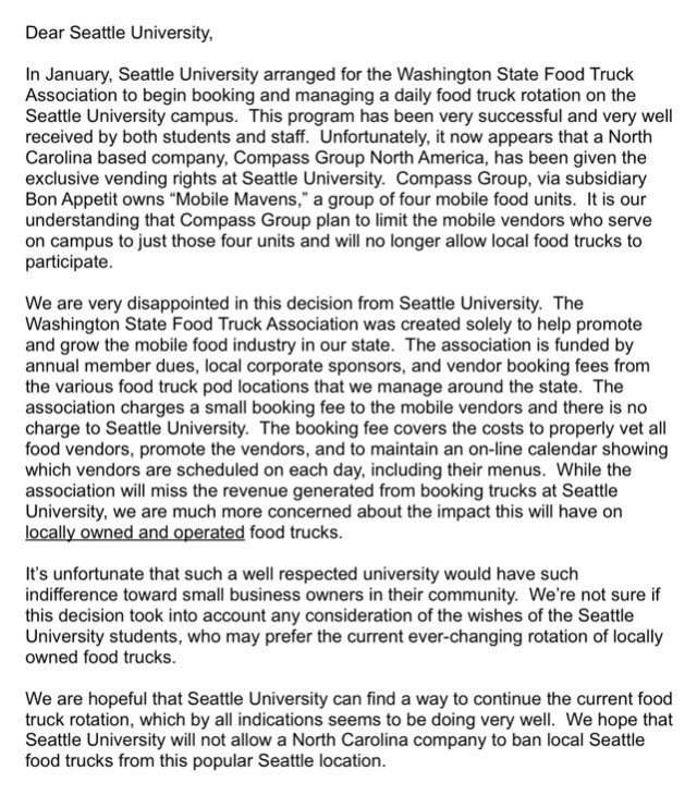 Seattle U, please do not end popular campus food truck rotation (see attached) @SeattleUNews <a href="/seattleu_alumni/">Seattle University Alumni Association</a> <a href="/CSISeattleU/">Student Involvement</a> @seattleulaw