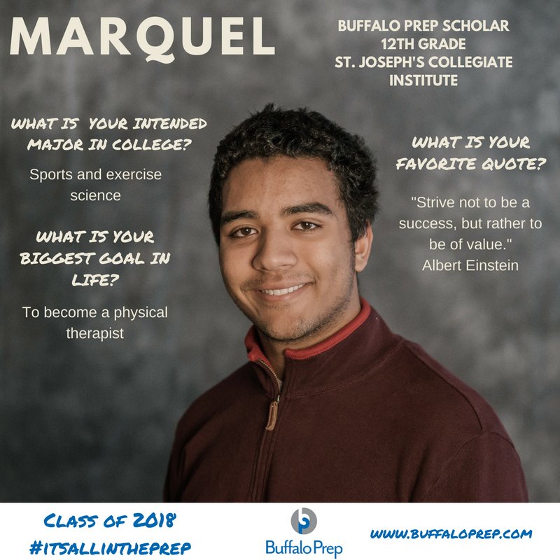 BuffaloPrep's tweet photo. The countdown is on! Celebration of Achievement is 10 days away! Our #scholarspotlight and #mondaymotivation today is Marquel, a senior @SJCI! He will be attending @GannonU in the fall! Congratulations Marquel! #buffaloprep #collegebound https://t.co/v8fnttFfGH