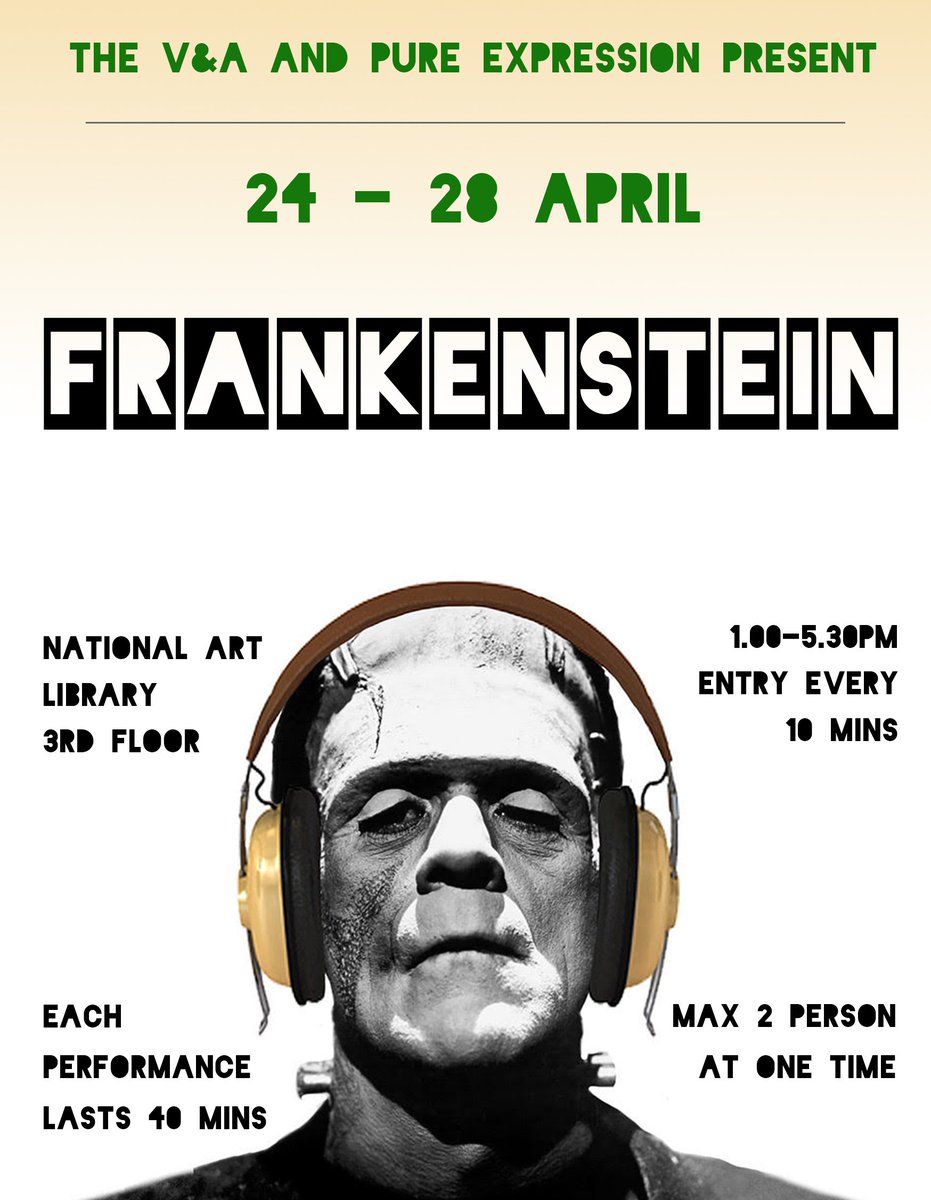 pureexpression3's tweet photo. Our FREE immersive audio experience of Frankenstein starts tomorrow @V_and_A National Art Library #VAPerformanceFestival more info: https://t.co/PF0urSRWkP https://t.co/fh5o3bYaip