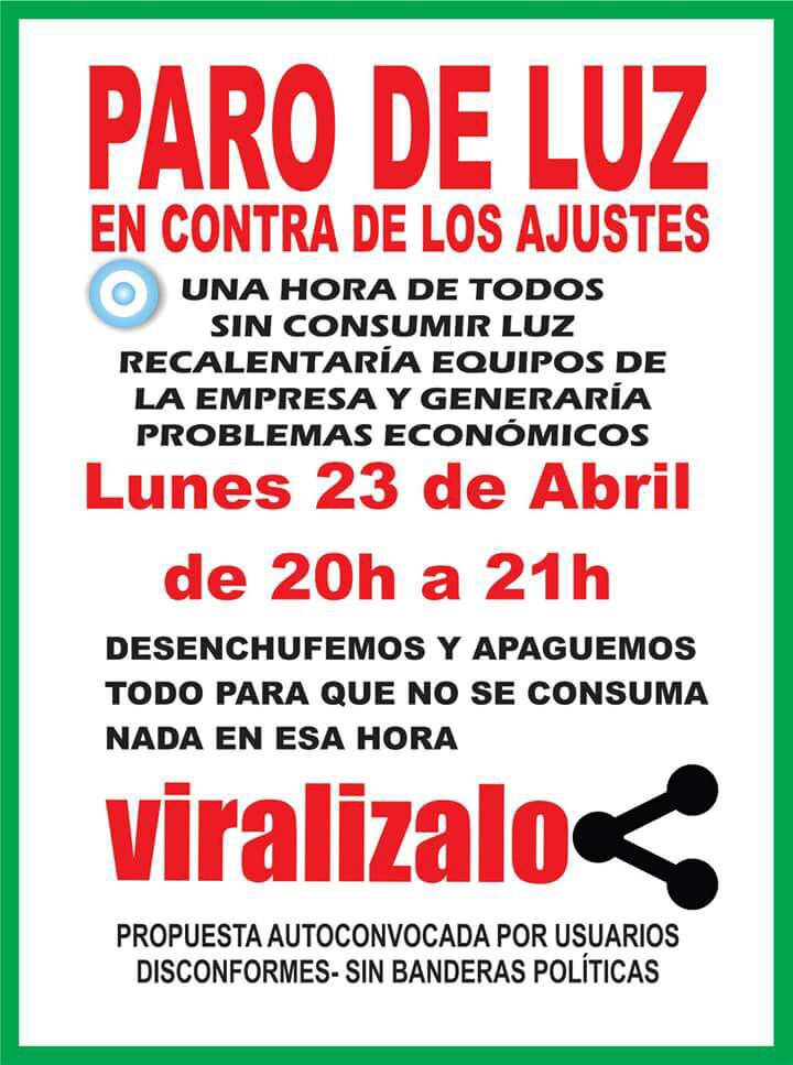Sergiosueldoo's tweet photo. #HOY Una hora de todxs sin consumir recalentaría equipos de la empresa y generaría problemas económicos!!!
Acá perdemos todos !!!!
Dejá d lado tu ideología política, por una vez pensá en tu bolsillo y en el del otro #BastaDeTarifazos #BastaDeAjuste #InMorales2 #DDM RT RT https://t.co/NoZjVMuuvh