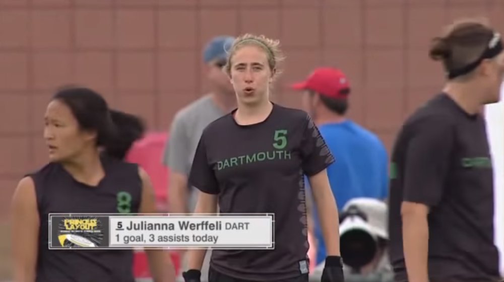 Ultiworld's tweet photo. Dartmouth @PrincessLayout's Julianna Werffeli For Callahan --> https://t.co/c9L1SKjzIu https://t.co/41MuTq9Ivy