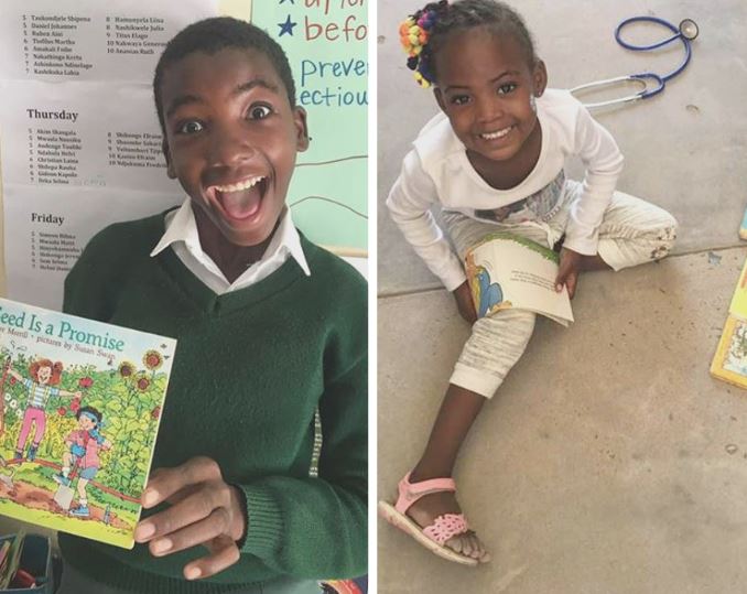 PeaceCorps's tweet photo. Happy #WorldBookDay! In the wise words of #DrSeuss, “The more that you read, the more things you will know. The more that you learn, the more places you will go.” Thanks to Volunteer Katie in Peace Corps Namibia for sharing the stories of these young readers! https://t.co/clAqTjELVV