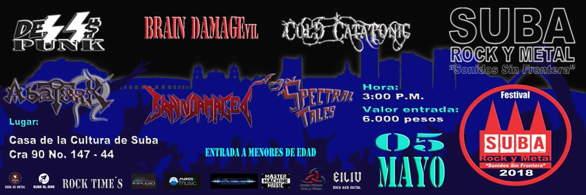 5 de mayo Suba rock y metal 2018 sonidos sin fronteras 4to en vivo todos invitados <a href="/AntaresRock1/">Antares Rock</a> <a href="/chuckygarcia/">Chucky García</a> @ALCALDIASUBA11 @GrowingHateBand <a href="/rockalparquefes/">RockalParqueOFICIAL</a> <a href="/idartes/">Idartes</a> <a href="/FolterOfficial/">Folter Official</a> <a href="/FullKnifeCol/">FULL KNIFE INJECTION</a> <a href="/Subaalaire/">Suba Al Aire 88.4 F.M</a> <a href="/DevastedThrash/">Devasted</a> <a href="/MORTALEM2/">MORTALEM</a> <a href="/oraculomag/">Oráculo Magazine</a> <a href="/HummArtPress/">Hummingbird Press Colombia</a> <a href="/Tenebrero76/">tenebrero radio</a>