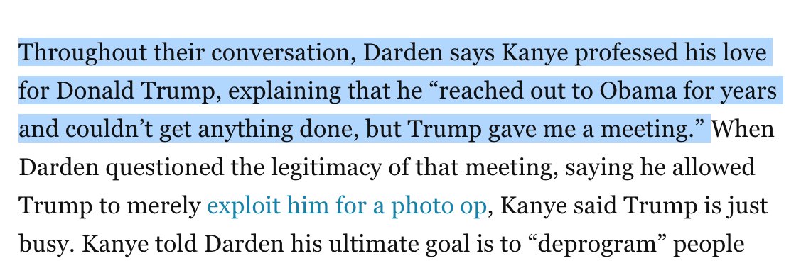 tannenbaumr's tweet photo. Like Trump, Kanye's respect for people directly reflects how much respect they pay to him. "If you can see I'm a genius, then you're brilliant." Narcissism recognize narcissism. https://t.co/CzQvoTQdMN