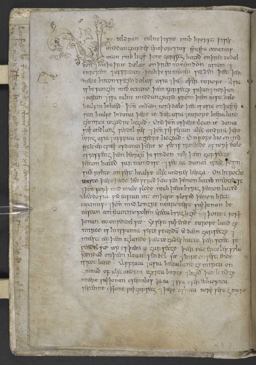 BLMedieval's tweet photo. 'Our ancestors divided all this Middle Earth, as far as the ocean... into three': opening line from possibly the earliest, mostly complete book in English at the British Library
https://t.co/oqcE7wPe2b 
Add MS 47967, f. 5v https://t.co/yNcOpXJZeK