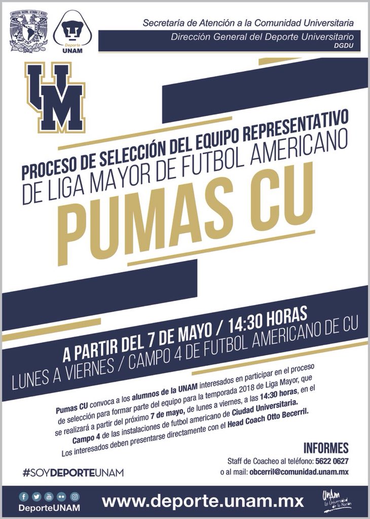 OnefaMX's tweet photo. Si quieres pertenecer al equipo de Liga Mayor de los @pumascufba preséntate el día 4 de Mayo a las 14:30 horas en el campo 4 de Ciudad Universitaria. https://t.co/NarJPdgw8s
