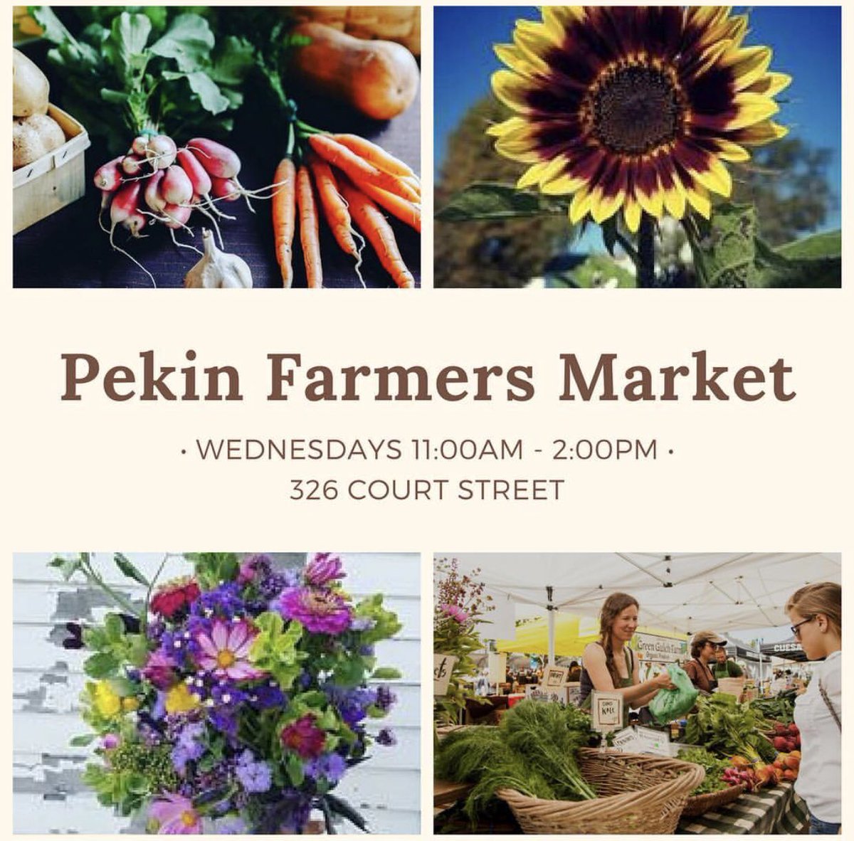 The Pekin Farmers Market is right around the corner!!! See you Wednesday, May 30th! 🥕🌽