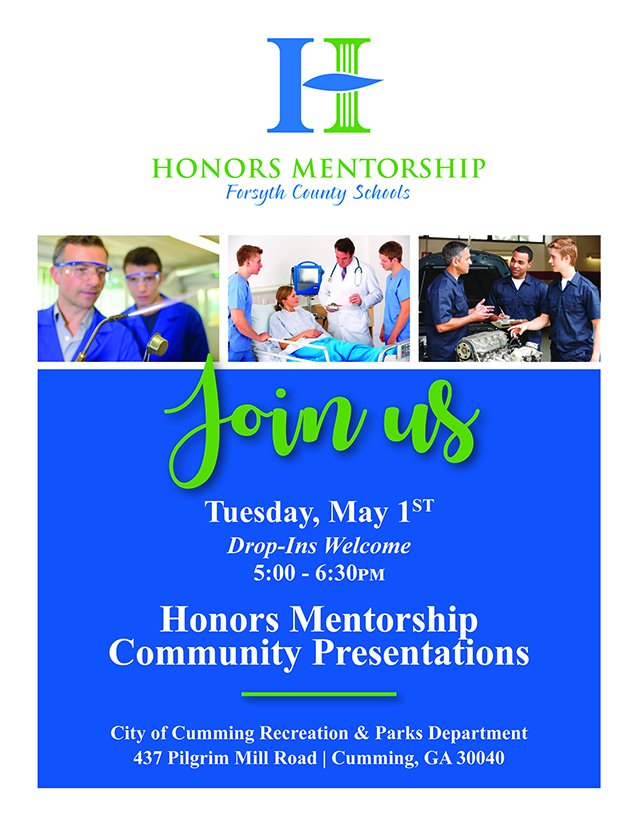 FCSchoolsGA's tweet photo. Join us on May 1 for Honors Mentorship Community Presentations. For more information on the Honors Mentorship Program, visit: https://t.co/pJ33BAWXBn   #fccollegecareer https://t.co/BVR0K3lOz8