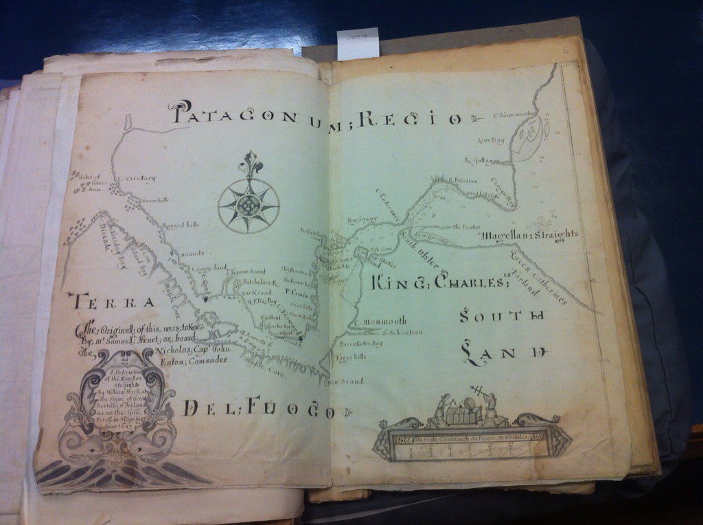 TimBryars's tweet photo. Composite atlas @lampallib, including this 1687 ms map by William Hack, one of the books stolen &amp; mutilated in 1970s https://t.co/WAQC4DTJp3